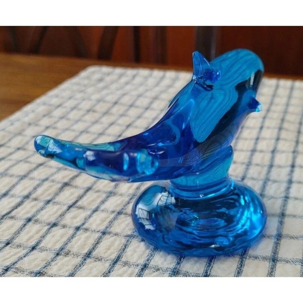 Vintage Ron Ray Blue Dolphin Art Glass Figurine Signed Date 1996 Hand Blown READ